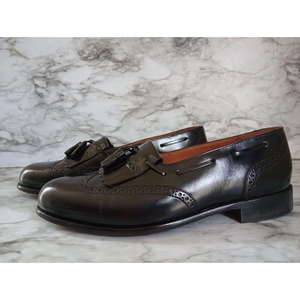 Bostonian Classics Black Leather Tassel Wingtip Loafers Size 9W